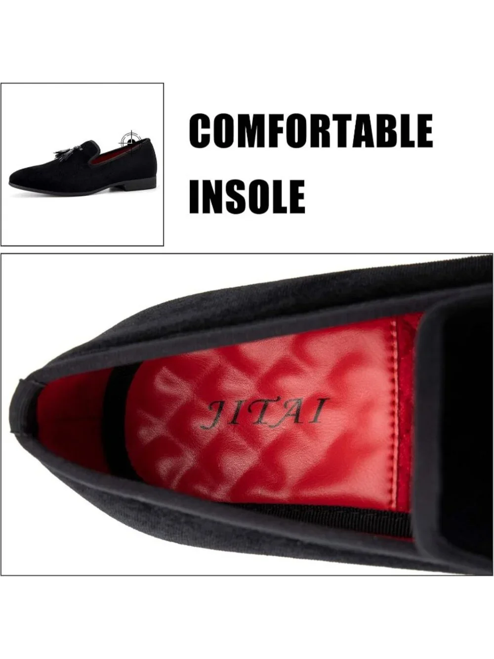 JITAI Men's Black129 Rubber Loafers Tassel Spikes Comfortable Wedding Prom Shoes